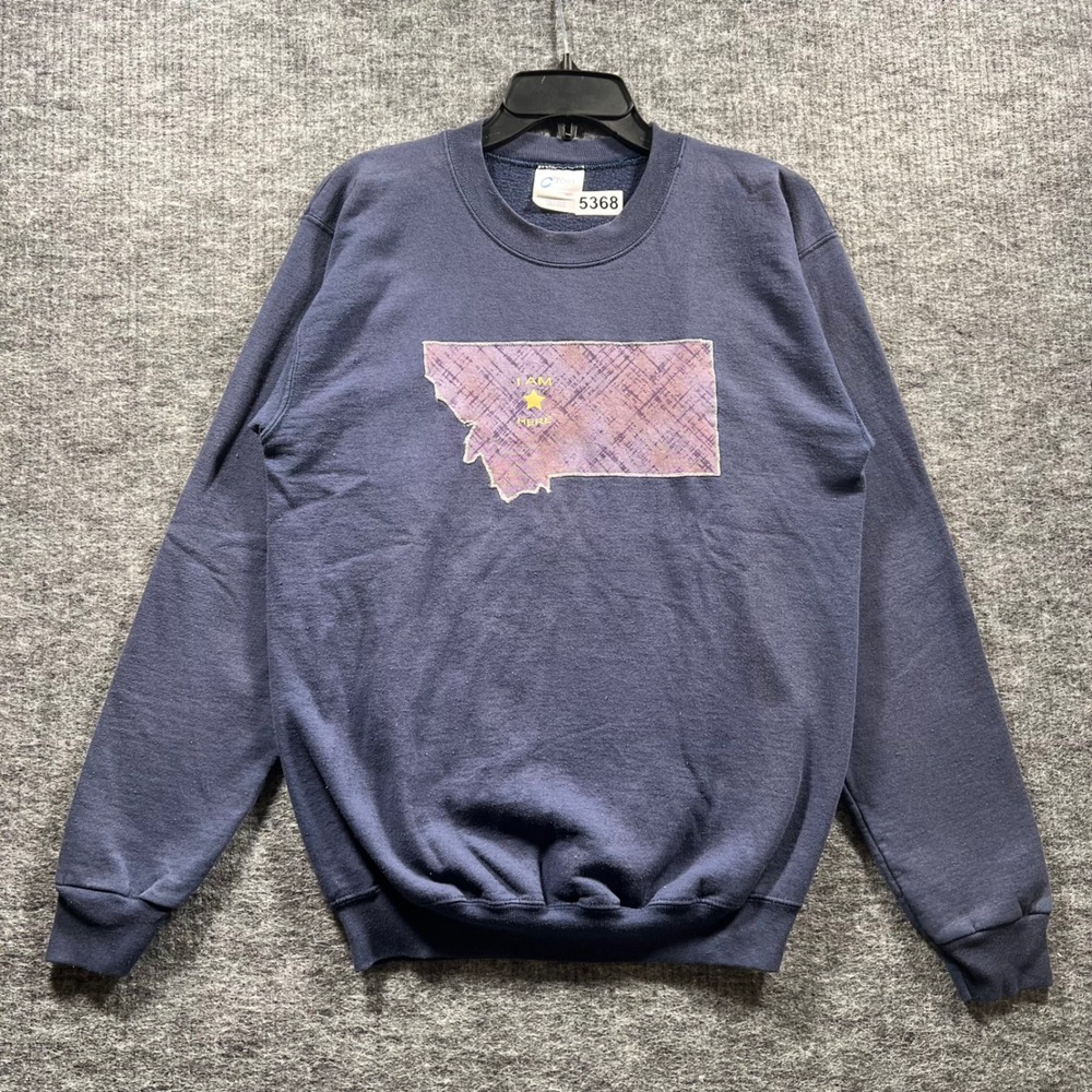 Port and Company Montana I Am Here Graphic Sweatshirt Navy Blue Small